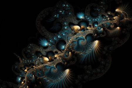 fractal image, with various shapes and sizes, on black background, created with generative aiの素材