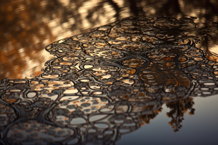 reflection of fractal pattern in still pool of water, created with generative aiの素材