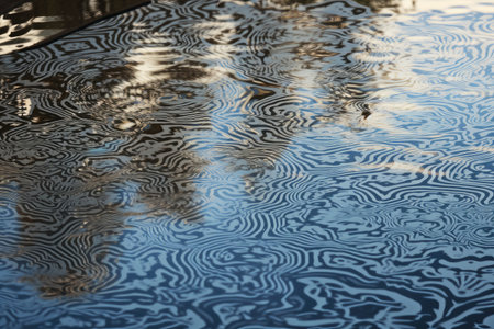 reflection of fractal pattern in still pool of water, created with generative aiの素材