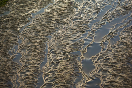 fractal patterns on the surface of a river, with ripples and currents visible, created with generative aiの素材