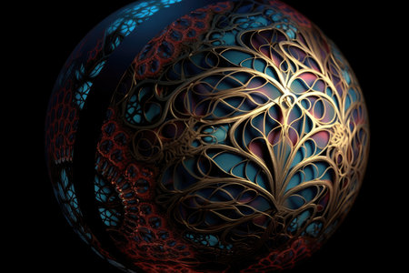 fractal pattern on the surface of a sphere, with light and shadows, created with generative aiの素材