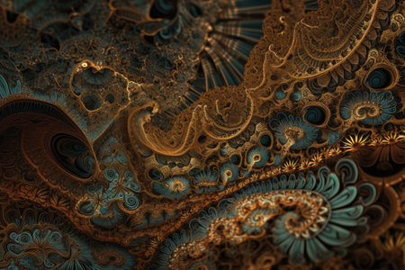 close-up of intricate fractal pattern, with every detail in focus, created with generative aiの素材