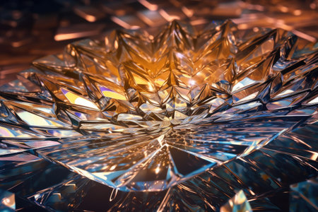 fractal pattern on the surface of a crystal, with the reflection of light creating a shimmering effect, created with generative aiの素材