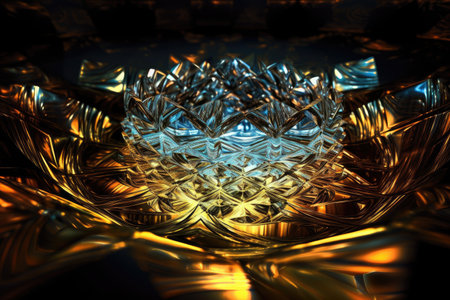 fractal pattern on the surface of a crystal, with the reflection of light creating a shimmering effect, created with generative aiの素材