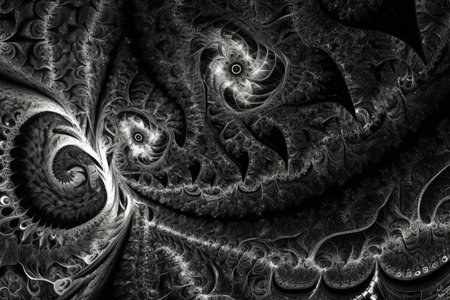 fractal patterns and geometry on a black and white canvas, created with generative aiの素材