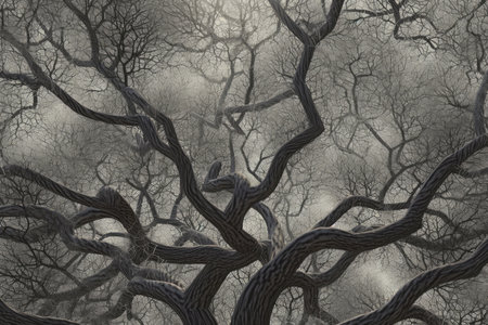 fractal pattern of a tree, with every branch, leaf and twig visible, created with generative aiの素材