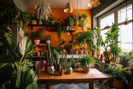 brightly colored indoor plants and greenery bring vibrancy to a room, created with generative aiの素材
