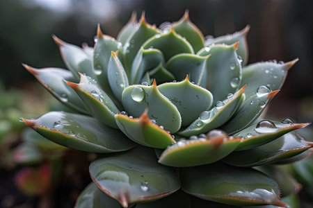 close-up of succulent, with droplets of water visible, created with generative aiの素材