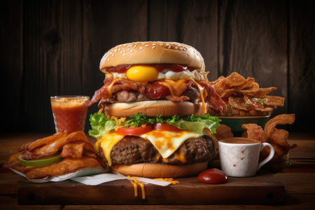 a collection of international fast food dishes, each with its own unique twist, created with generative aiの素材