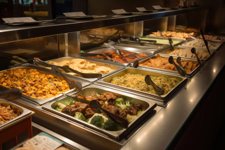international fast food chain, serving up selection of popular dishes at sleek and modern restaurant, created with generative aiの素材