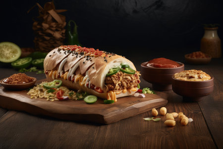 international fast food chains new menu item, bursting with flavors and textures of the world, created with generative aiの素材
