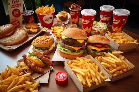 international fast-food chain, with its menu of global dishes to choose from, created with generative aiの素材