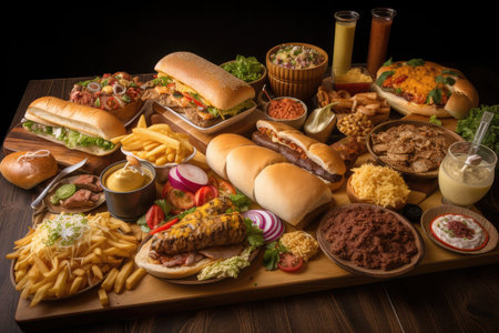 fast food in a variety of cultures, with each dish representing the unique flavors and traditions of its homeland, created with generative aiの素材