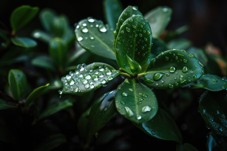 a green plant with a drop of dew on its leaf, created with generative aiの素材
