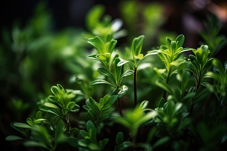macro view of green plants growing in abstract background, created with generative aiの素材