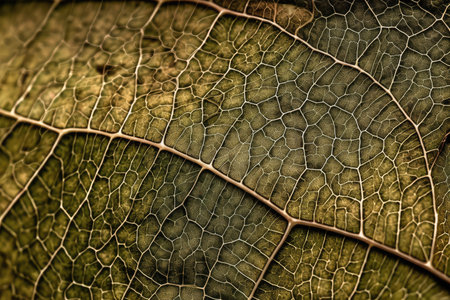 close-up of leaf, with intricate veins and texture visible, created with generative aiの素材