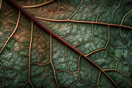 close-up of plant leaf, with intricate veins and texture visible, created with generative aiの素材