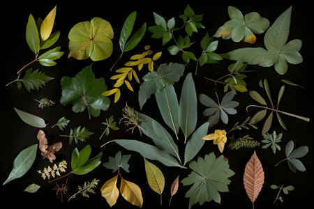 plant leaf explosion, with leaves of all different shapes and sizes, created with generative aiの素材