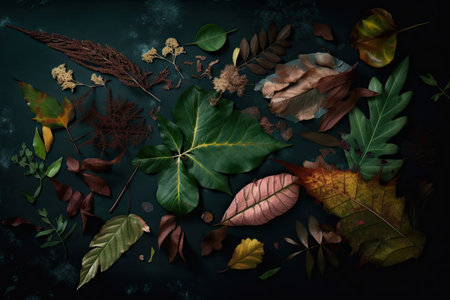 plant leaf explosion, with leaves of all different shapes and sizes, created with generative aiの素材