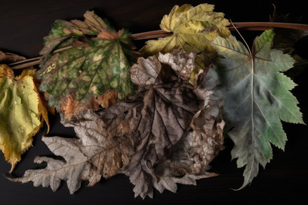 plant leaf explosion in reverse, with decomposition and decay of leaves, created with generative aiの素材