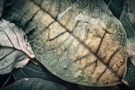 plant leaf explosion, with close-up of individual leaves and veins, created with generative aiの素材