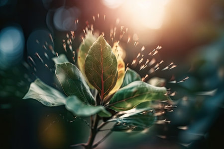 abstract plant leaf explosion with blurred background, created with generative aiの素材