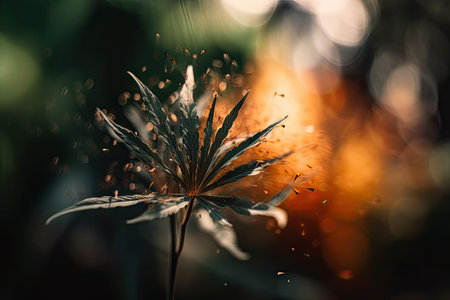 abstract plant leaf explosion with blurred background, created with generative aiの素材