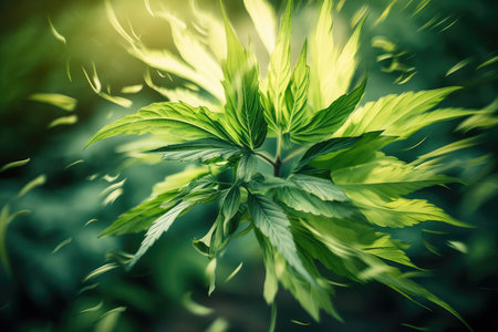 plant leaf explosion, with close-up of individual leaves in blurred motion, created with generative aiの素材