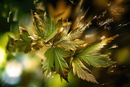 plant leaf explosion, with close-up of individual leaves in blurred motion, created with generative aiの素材
