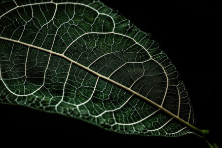 close-up of plant leaf, with intricate details visible, created with generative aiの素材