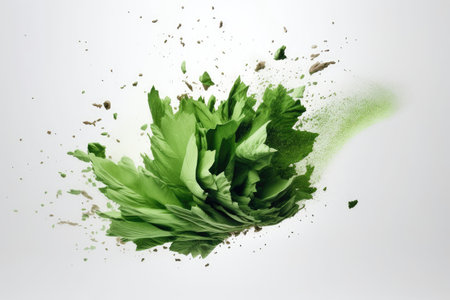 plant leaf explosion bursting from white background, created with generative aiの素材