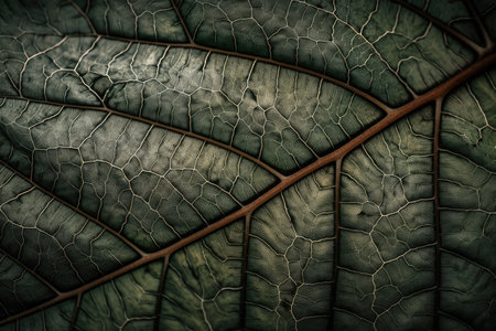 close-up of plant leaf, with intricate veins and texture in full view, created with generative aiの素材