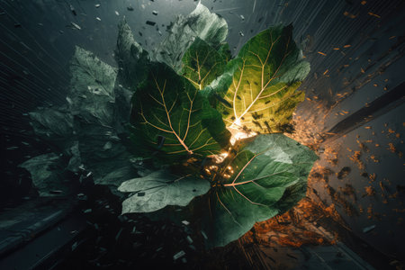 plant leaf explosion in futuristic, sci-fi setting, created with generative aiの素材