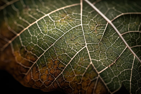 macro shot of plant leaf with intricate details, including veins and textures, created with generative aiの素材