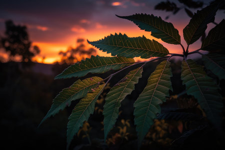 plant leaf explosion in dusky twilight setting, created with generative aiの素材