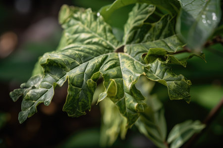 close-up of plant leaf explosion, with individual leaves and veins in focus, created with generative aiの素材