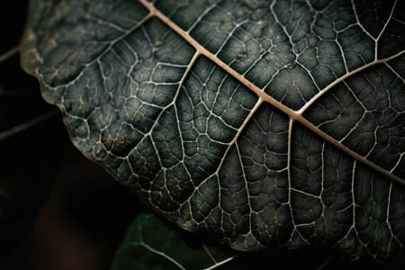 close-up of leaf, with veins and intricate details visible, created with generative aiの素材