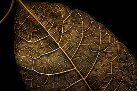close-up of leaf, with veins and intricate details visible, created with generative aiの素材