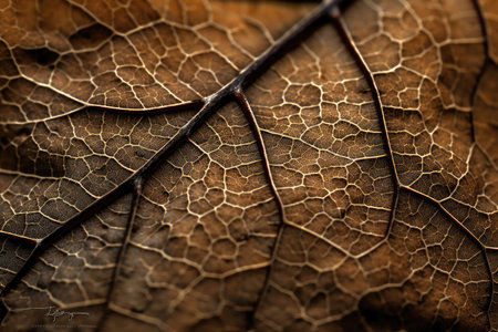 close-up of leaf, revealing intricate patterns and textures, created with generative aiの素材