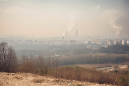 smog-polluted sky, with view of natural landscape or cityscape in the background, created with generative aiの素材