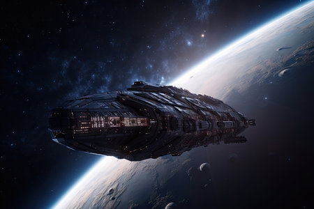 intergalactic cruiser, traveling through the vastness of space, with stars visible in the background, created with generative aiの素材