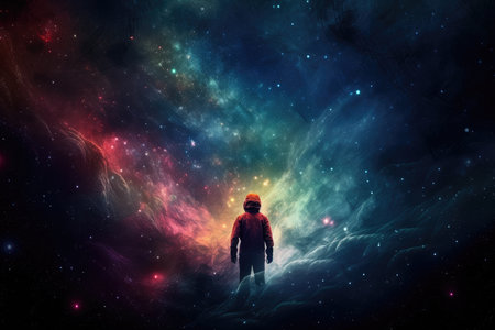 intergalactic traveler, exploring the depths of a mysterious nebula, created with generative aiの素材