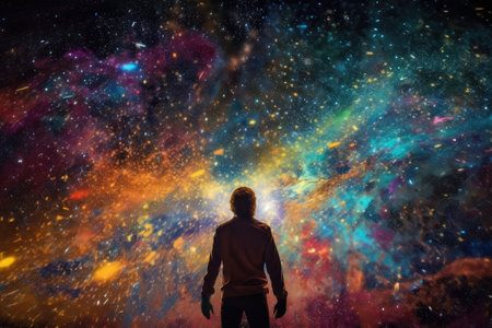 intergalactic traveler floating among colorful nebula, surrounded by starfields, created with generative aiの素材