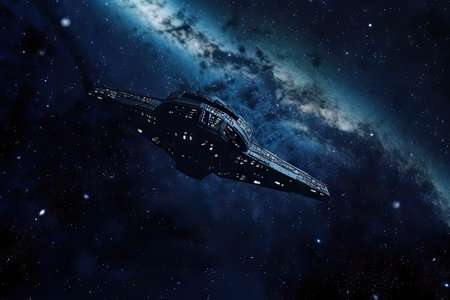 spaceship flying through starry night, with thousands of stars visible in the sky, created with generative aiの素材