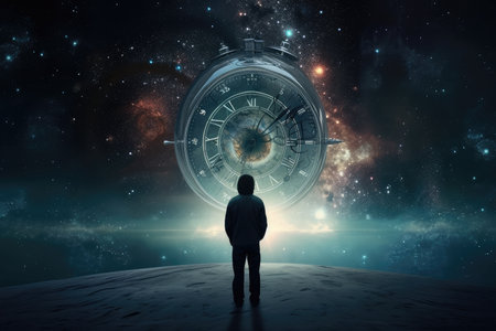 intergalactic traveler, traveling through space and time, to view the past and future, created with generative aiの素材