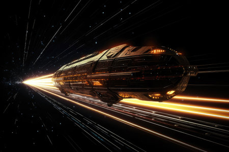 intergalactic spaceship, breaking the light speed barrier and traveling at faster-than-light speeds, created with generative aiの素材