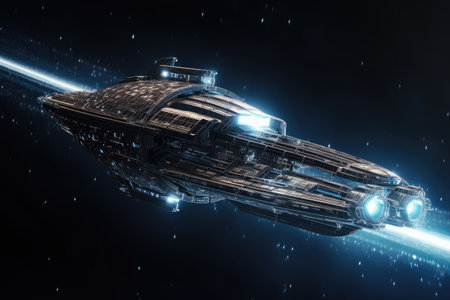 intergalactic spaceship, breaking the light speed barrier and traveling at faster-than-light speeds, created with generative aiの素材