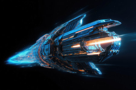 intergalactic spaceship, breaking the light speed barrier and traveling at faster-than-light speeds, created with generative aiの素材