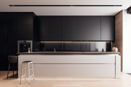 a minimalist kitchen, with sleek countertops and modern appliances, created with generative aiの素材