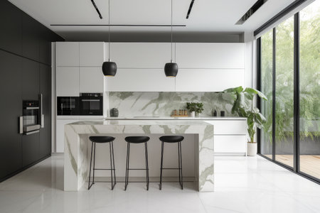 minimalist kitchen, with sleek appliances and clean lines, brings comfort and ease to everyday cooking, created with generative aiの素材